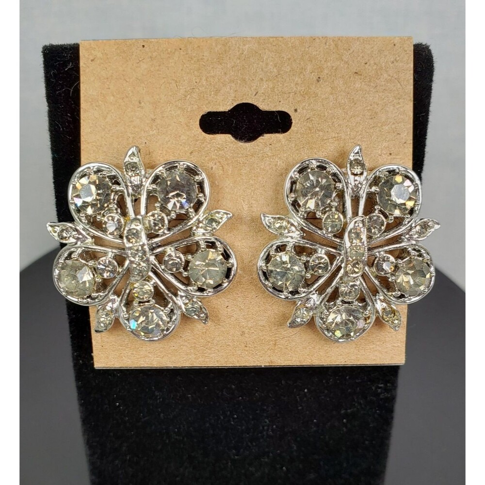 Vintage RARE Coro 1940's Dramatic Decadent Diamond Rhinestone Clip On Earrings - Picture 8 of 16